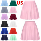 US Women Skirt Mini Skater Casual Versatile Stretchy Elastic Waist Pleated Dress