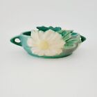 Roseville Pottery Peony Handled Console Bowl, White Flower Green Bowl 428, 1940s