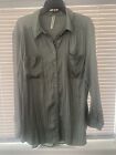 Anthropologie Top Size X-Large Sage Green Satin Long Sleeve Button Up Blouse