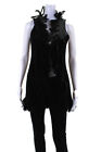 Alice + Olivia Womens Wool Textured Frayed Trimmed Cardigan Vest Black Size S