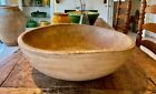 ANTIQUE NEW ENGLAND 18.5 INCHES CARVED WOODEN ASH BURL STAVE DOUGH TRENCHER BOWL