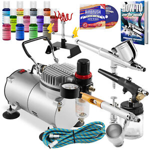 Cake Airbrush Decorating Kit - 3 Airbrushes, Compressor and 12 Chefmaster Colors