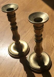 Vintage Solid Brass Heavy Spindle Candlestick Holders 8.5
