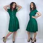vintage 40s SHAMROCK GREEN Linen Day DRESS Sm/M full skirt wwii pinup fit flare