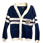 Carbon NYC Cardigan Mens M Preppy Blue White Buttons Pockets Patch Logo Sweater