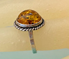 VINTAGE NATURAL BALTIC YELLOW AMBER STERLING SILVER CABOCHON RING SIZE 6.5