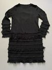 Trina Turk Sweater Dress Womens M Gray Sass Merino Wool Fringe Flapper Lined
