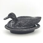 New ListingVintage Black Glass Duck On A Nest Covered Butter Dish Unmarked AA Asian Import