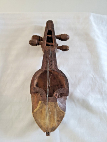 Antique Nepalese Wooden Handcarved Sarangi Musical Instrument.