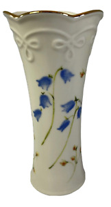 Lenox Bud Vase Blue Bell Trumpet Lily Of The Valley Floral Scalloped Gold Rim