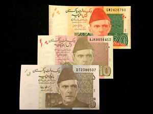 New ListingPakistan 5 10 20 Rupees Banknote Set New Unused in Crisp Condition