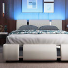 Deluxe Leather Upholstered Platform Bed Frame Queen Full Size with LED Headboard
