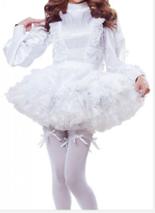 Girl Sissy maid lockable White Satin dress cosplay costume CD/TV Tailor-made