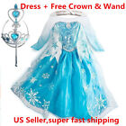 Classic Princess ELSA Dress Cosplay Party Dress Up + Free Crown & Wand