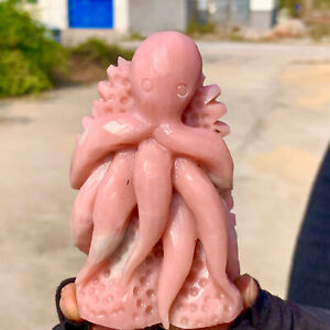 251G Natural Pink opal crystal hand-carved octopus sculpture cure