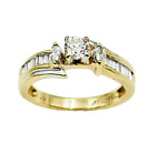 Brilliant Cut Diamond with 2 Marquise Baguette 14k Yellow Gold Engagement Ring