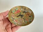 VTG. CLOISONNE Enameled BRASS Small Footed Bowl Trinket Dish Birds Flowers India