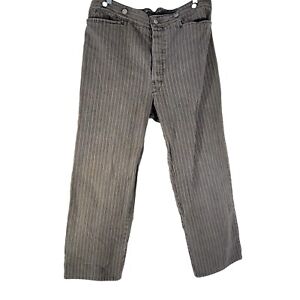 WAH MAKER Pants 35x27 Gray Striped V Notch Buckle Back Suspender Frontier USA