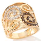 Size 5 Technibond Clear & Chocolate CZ Swirl Ring 14K Yellow Gold Plated Silver