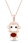 Monkey Animal Cartoon Pendant Necklace Simulated Garnet Solid Sterling Silver