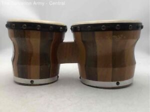 Vintage Brown Wooden Percussion Musical Instrument Bongo Drums 2 Pieces