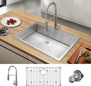 TECASA 33x22'' Kitchen Sink Drop-in Undermount Sink Faucet Combo Stainless Steel