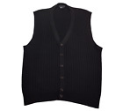 Tulliano Mens 100% Silk Black Sweater Vest Cable Knit Front Buttons Size Large