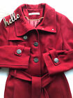 Women KENNETH COLE Red Wool Blend Belted Coat Jacket Shining Buttons