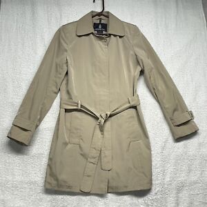 London Fog Trench Coat Jacket Women's Small Khaki Button Up Belted Mid Lenght