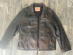 Vintage Red Label Levi Distressed Leather Jacket Brown Large Mens Bomber Coat