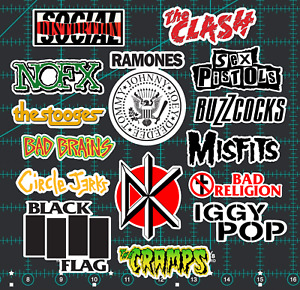 15 Punk Rock Band Logo Stickers -Clear, Holographic, or White - Ramones Clash