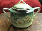 Antique Biscuit Jar Green With White Roses Germany 82