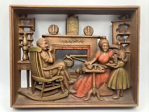 Vintage Burwood Products Decor 3D Wall Hanging Family Tea Time