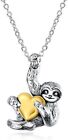 925 Sterling Silver Plated Sloth Necklace Heart Animal Pendant Women Jewelry