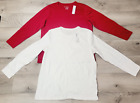 Chicos Size 3 T Shirts Long Sleeve Stretch Crew Neck - 1 White 1 Red - 2 Shirts