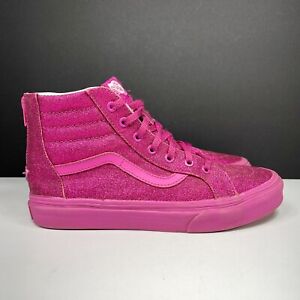 Vans Sk8-Hi Girls Size 6 Pink Sparkle Glitter Heel Zip High Top Sneakers Shoes