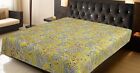 Embroidery Double Kantha Quilt Bedspread Throw Cotton Yellow Boho Gypsy Blanket