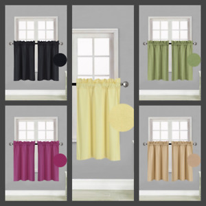 1 PAIR Kitchen Rod Pocket Silk Window Tier Curtain Lined Blackout 30