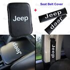 Carbon Fiber Car Center Armrest Cushion Mat Pad + Seat Belt Cover Set For JEEP (For: More than one vehicle)