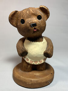 Wooden Bear Figurine Collection Handmade SARAH BEAR Hand Painted Carved Vintage