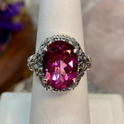 Pink Topaz Wedding Ring 14k White Gold Natural Diamond Oval Cut 5 Carat Size 6 7