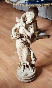 Beautiful MOREAU Statue by ALEXANDER BACKER CO Chalkware - Girl holding Wood