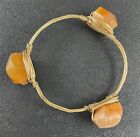 Vintage Bangle Bracelet Chunky Faceted Baltic Amber Gold Tone Metal Wired