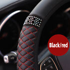 15/38cm Leather Diamond Steering Wheel Cover Car Accessories Universal Black&Red (For: 2022 Kia Sportage)