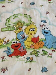 VTG sesame street baby blanket handmade quilted fabric adorable Elmo 42” X 34”