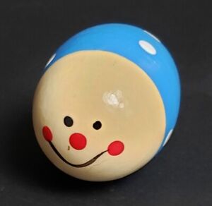 Wooden Musical Egg Shaker Blue Polka Dot Smiling Bug