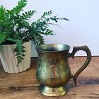 Indian Engraved Brass Mug Floral Cup With Handle Mule Tankard Made In India