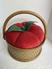 Vintage Pin Cushion Tomato Sewing Basket Good Condition Granny Core Pins Include