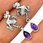 Frog - Natural Amethyst - Africa 925 Sterling Silver Earrings Jewelry CE15733