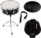Mendini MSN-1455P-BK Student Snare Drum Set w/Pad, Neck Strap & Stand - Black